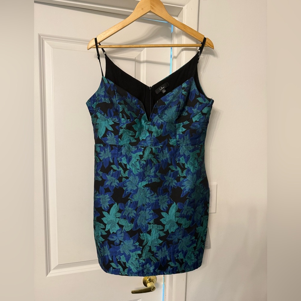 Nordstrom Black and Teal Leaf Pattern Dress